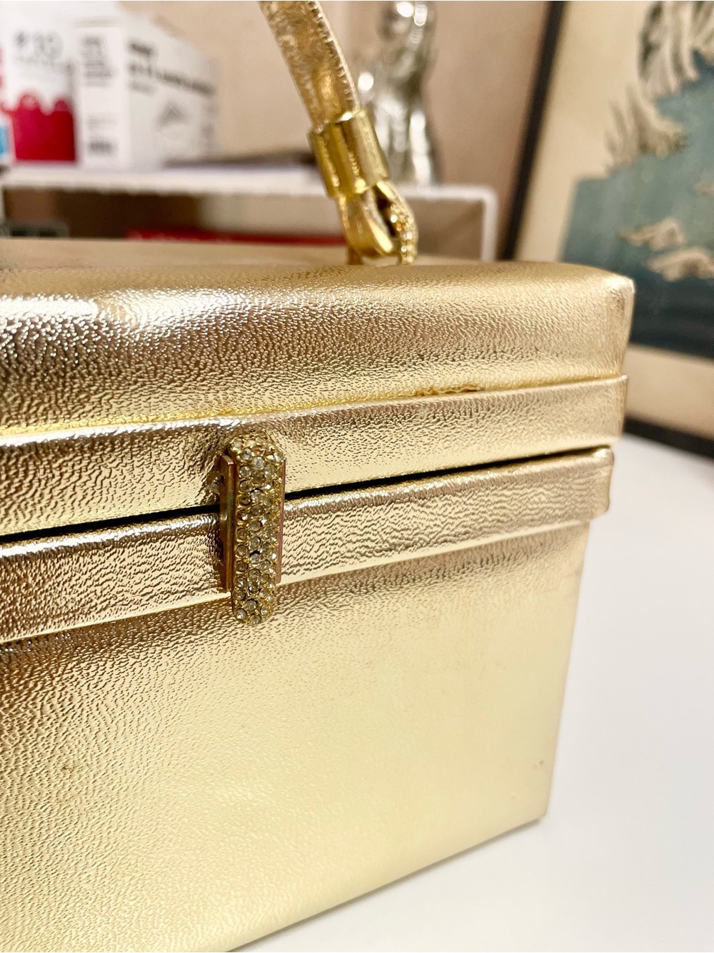 Harry Levine Metallic Gold Mini Top-Handle Box Bag - Picture 5 of 10